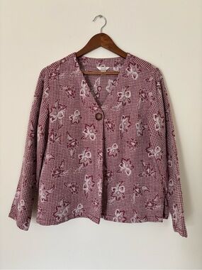 Christopher & Banks Mauve Floral Button-Front Top